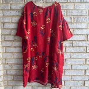 Coldwater Creek 100% Linen Short Sleeve Floral Boho Shirt Dress Size 2X.